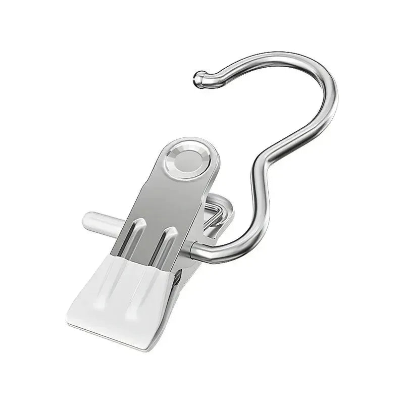 10pcs Multifunctional Stainless Steel Pants Clip with Double Adhesive Hooks for Home Storage And Clothes Drying Peaceful Pleasures Health and Wellness White 10pcs