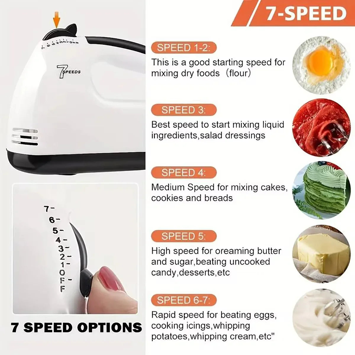 7-Speed Handheld Electric Egg Beater & Cream Mixer EU/US