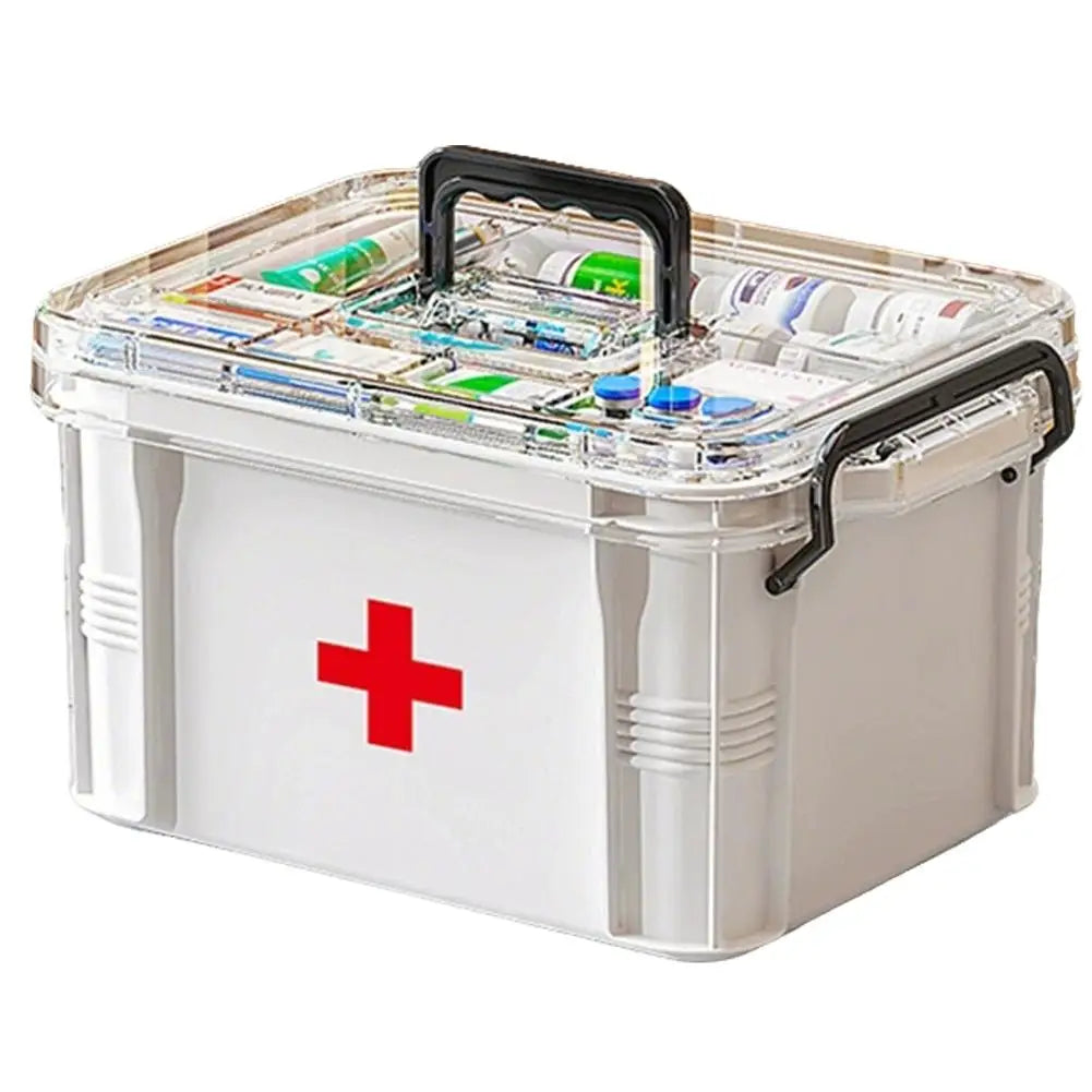 Transparent Plastic Medicine Storage Box with Tray Portable First Aid Organizer Multipurpose Family Emergency OrganizevBox Peaceful Pleasures Health and Wellness C