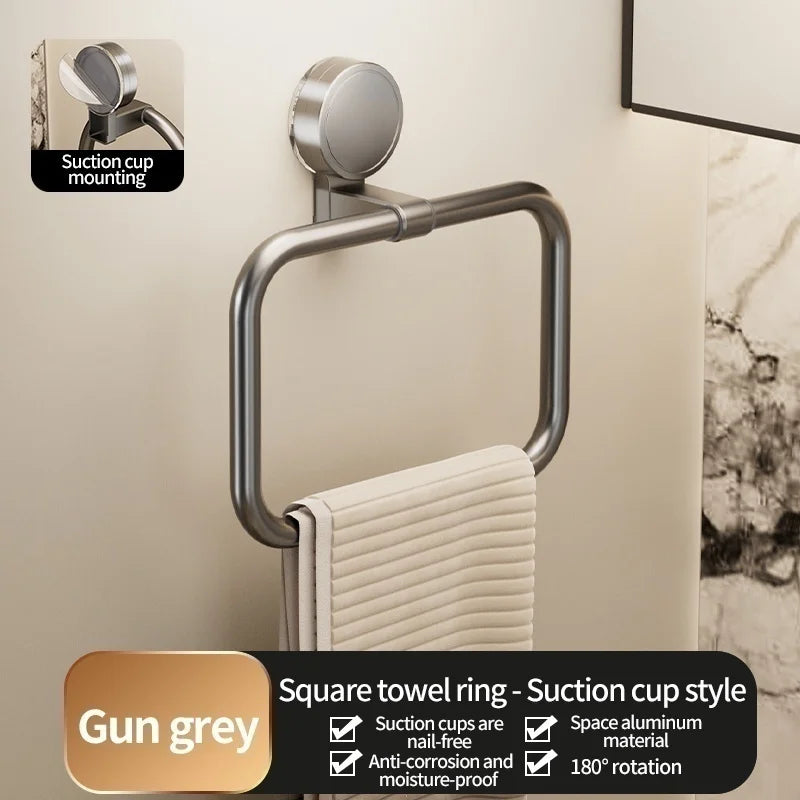 Drill-Free Suction Cup Towel Ring | Aluminum Alloy Wall Mount