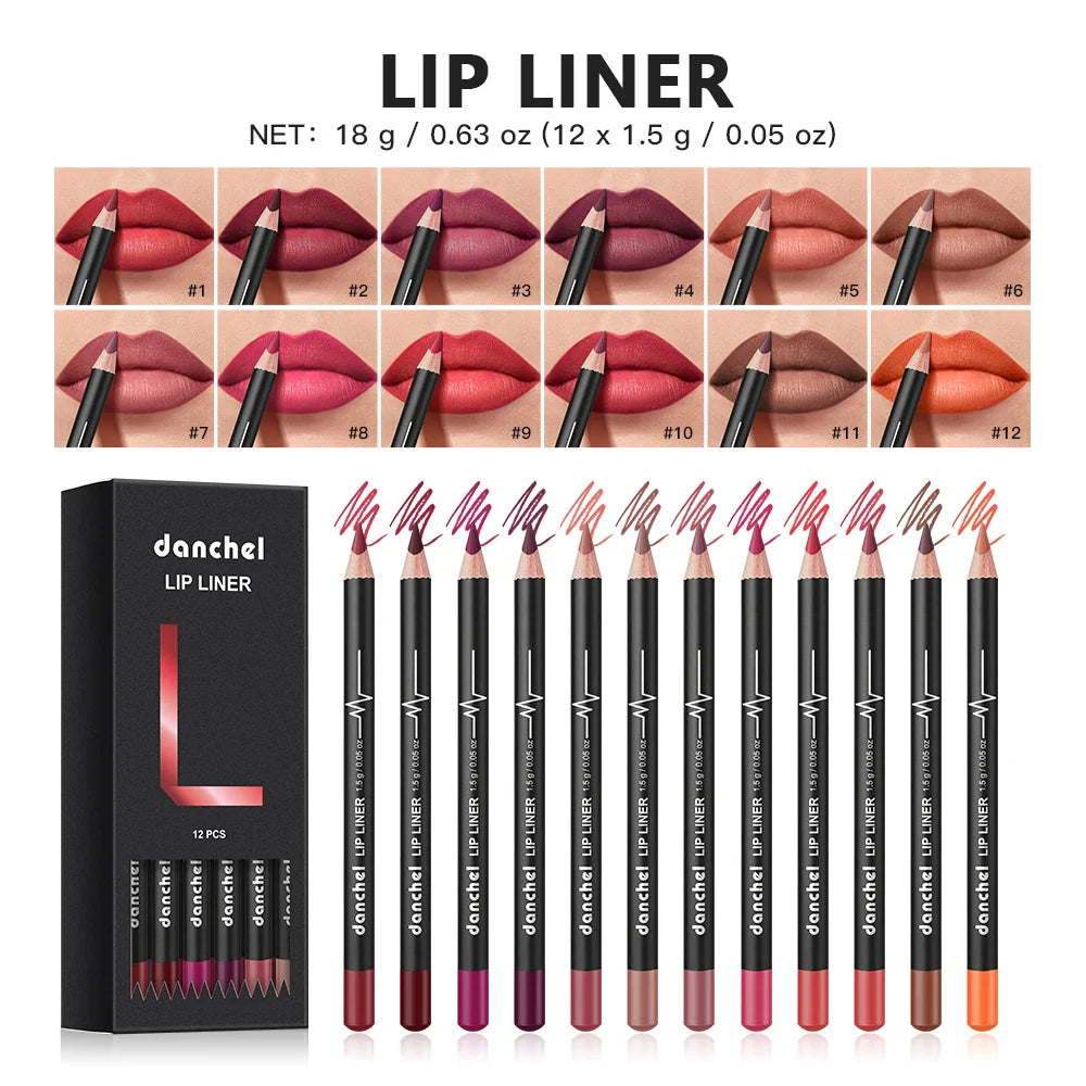 12-Piece Semi-Matte Lip Liner Set – Waterproof & Pigmented