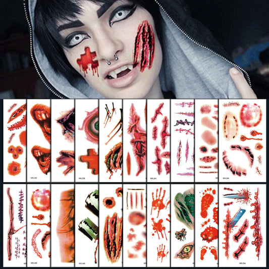 Halloween 3D Scar Wound Temporary Tattoo Stickers – 10 Sheets Temporary Tattoo Stickers Peaceful Pleasures Health and Wellness