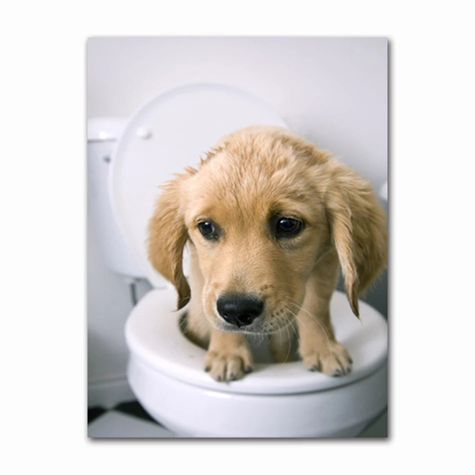 Funny Animal Dog Read Newspaper Oil Painting on Canvas Wall Art Poster Prints Wall Art Picture for Bathroom Toilet Decoration Peaceful Pleasures Health and Wellness T60523-09 50x70cm Unframed