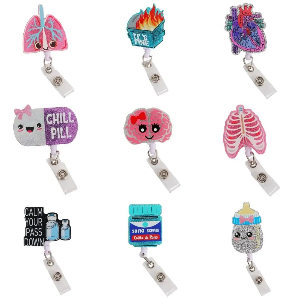 Stretchable Organs Badge Clip High Resilience Fall-proof Nurse Badge Holder Cartoon Chest Card Name Card Holder Office Supplies Peaceful Pleasures Health and Wellness