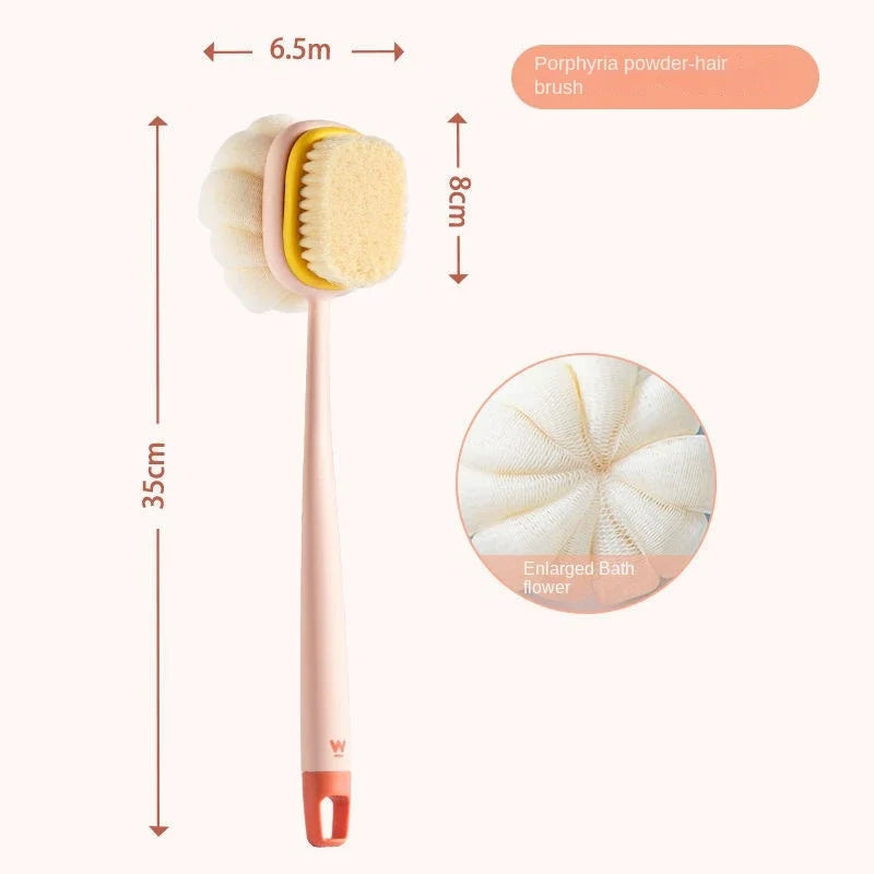 High quality Double-Sided Bath Brush Long Handle Soft Bristle Household Body Cleaner Detachable Towel Ball Body Bath Brush Peaceful Pleasures Health and Wellness Pink