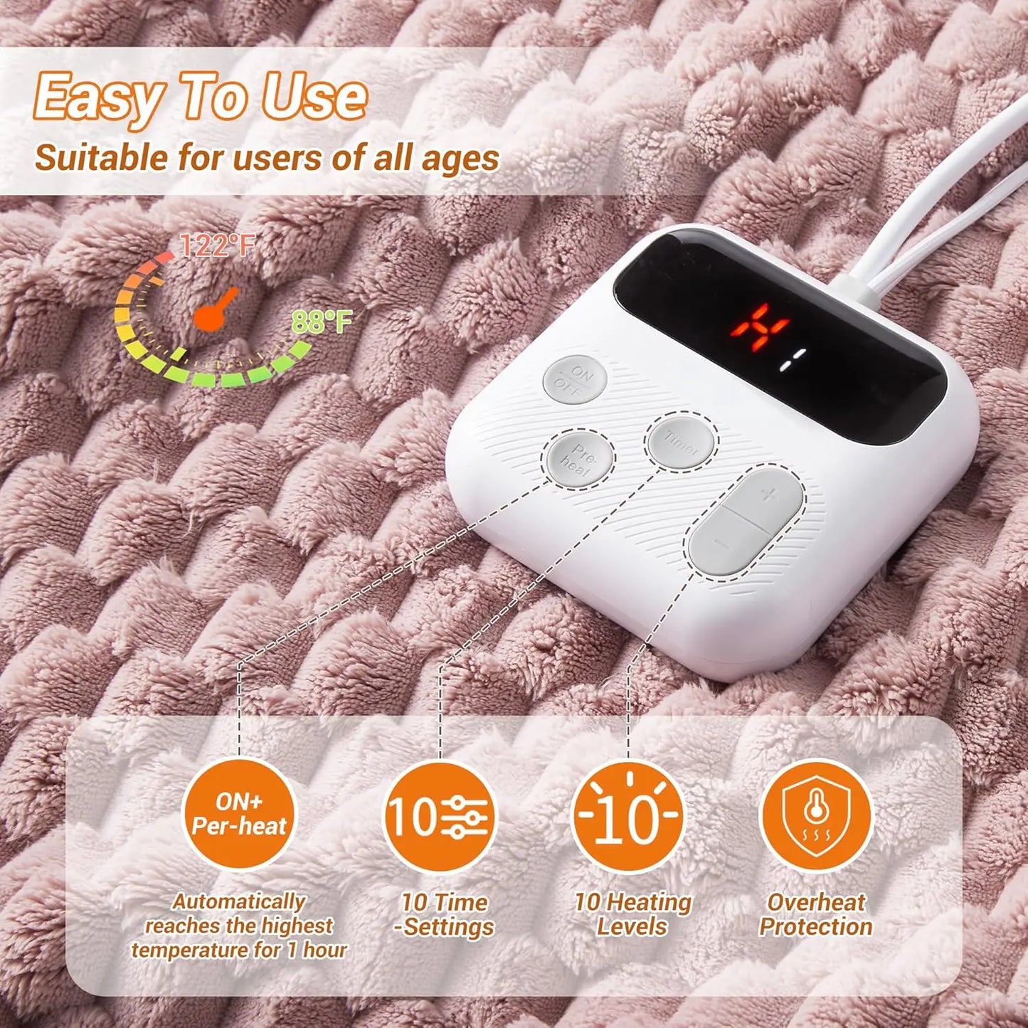 Twin Size Electric Heated Blanket 62x84 – Dual-Sided Fleece Sherpa, 10 Heat Levels Electric Heated Blanket Peaceful Pleasures Health and Wellness