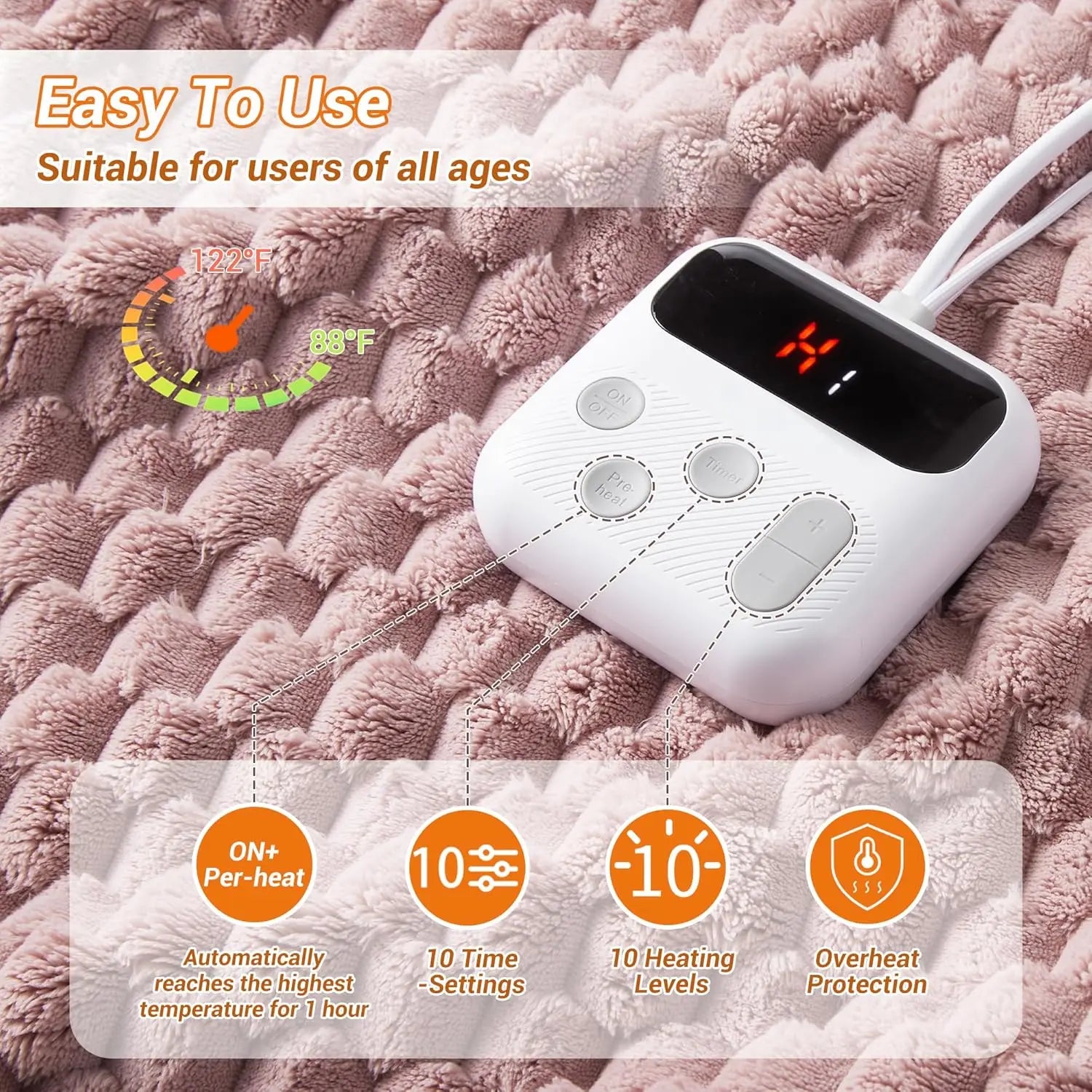Twin Size Electric Heated Blanket 62x84 – Dual-Sided Fleece Sherpa, 10 Heat Levels Electric Heated Blanket Peaceful Pleasures Health and Wellness