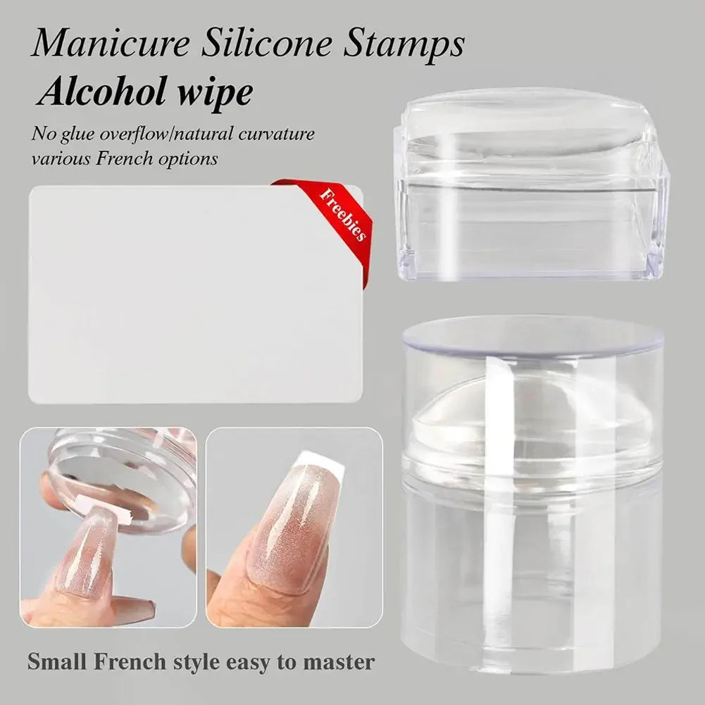 Nail Stamper, French Nail Art Stamper Clear Silicone Stamping Scraper Round Rectangular Head Stamping for DIY Nails Art Manicure Peaceful Pleasures Health and Wellness