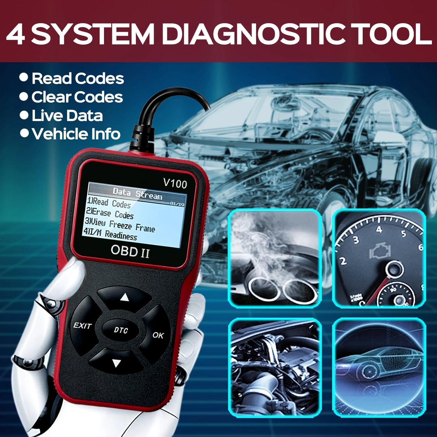 OBD2 Car Diagnostic Scanner & Battery Voltage Tester V100 Peaceful Pleasures Health and Wellness