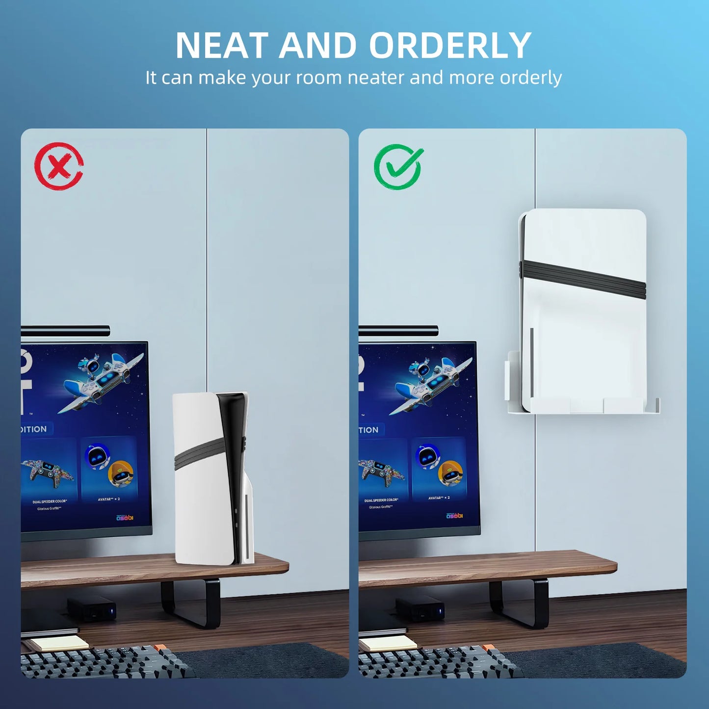 For PS5 Pro/Slim Console Wall Mount Organizer P5 Game Console Universal Wall Bracket Peaceful Pleasures Health and Wellness