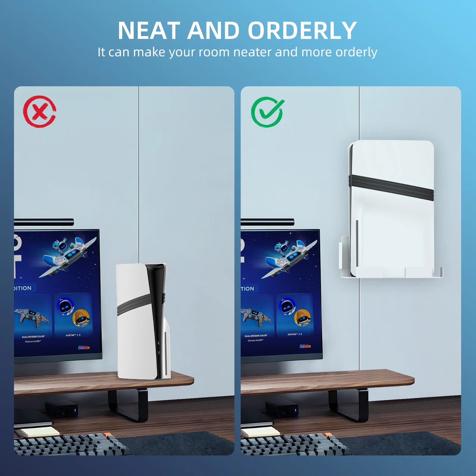 For PS5 Pro/Slim Console Wall Mount Organizer P5 Game Console Universal Wall Bracket Peaceful Pleasures Health and Wellness