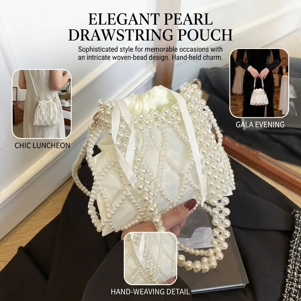 Pearl Woven Crossbody Bag For Women With Lace Design And Dual Handle Functionality Peaceful Pleasures Health and Wellness
