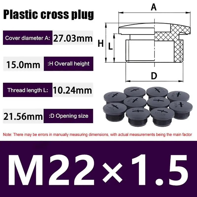 New 10Pcs Cross Shaped Plastic Plugs Nylon Waterproof Quality Threaded Hole Plugs M16X1.5 M18X1.5 M20X1.5 M22X1.5 M25X1.5 Peaceful Pleasures Health and Wellness black M22