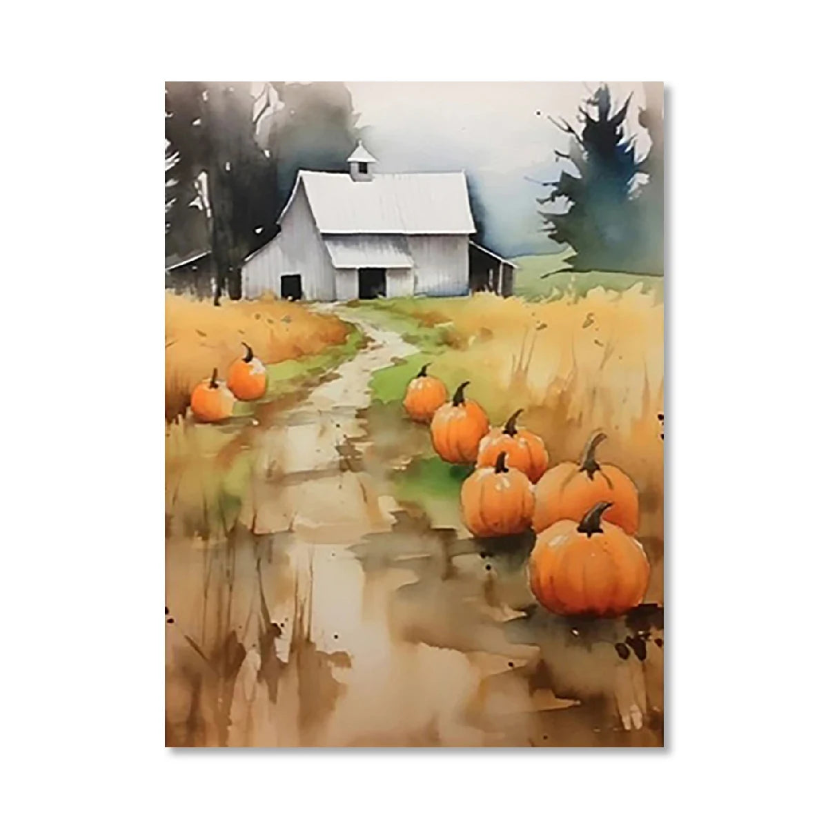 (1pc frameless)Cute Pumpkins Autumn Leaves Watercolor Canvas Prints Hello Autumn Wall Art Posters for Modern Living Room Hall Peaceful Pleasures Health and Wellness HY-95-3 40x50cm Unframed
