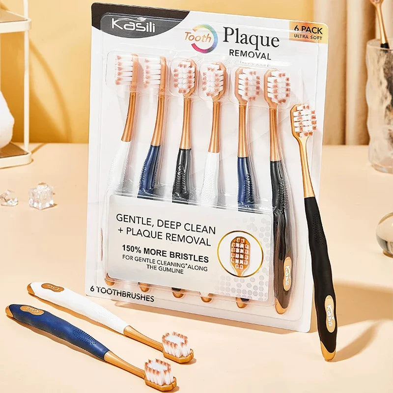 6-Pack Adult Soft Toothbrushes – Wide Head Gum Protection