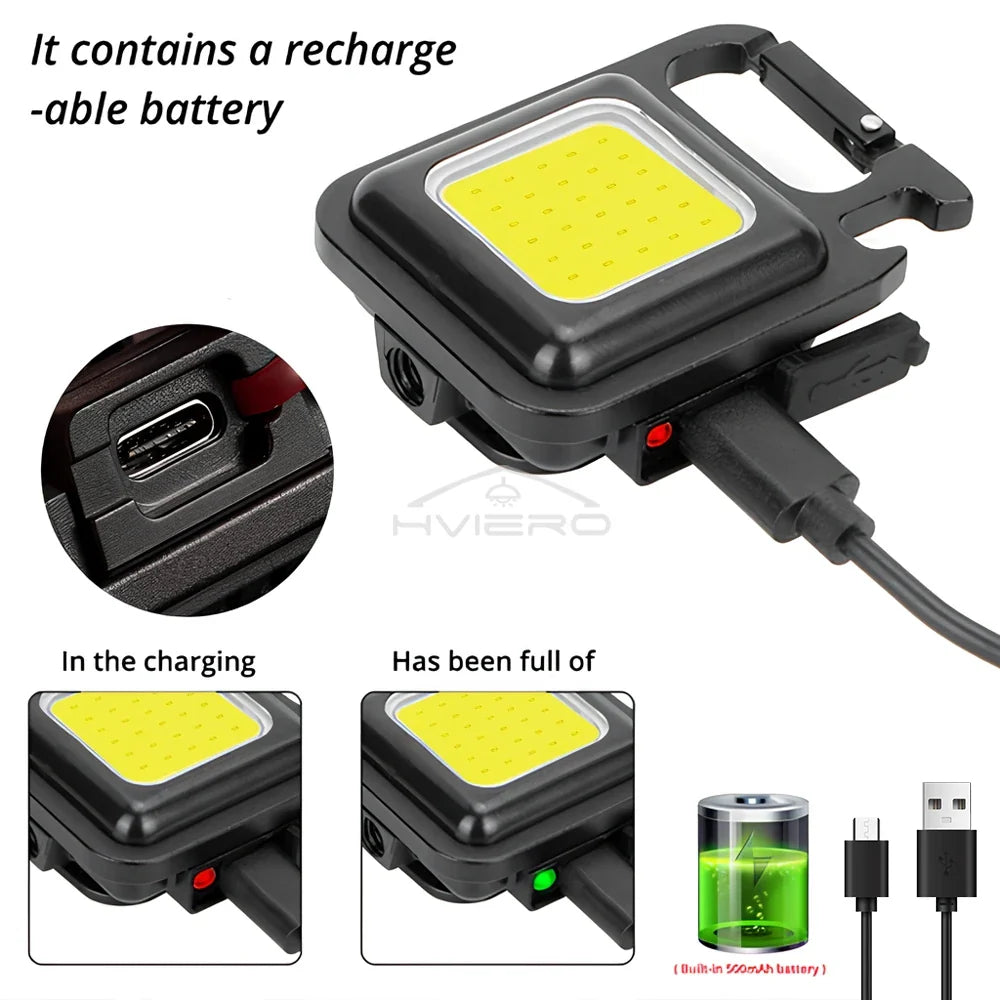 HVIERO COB Mini Keychain Flashlight | USB-C Rechargeable LED