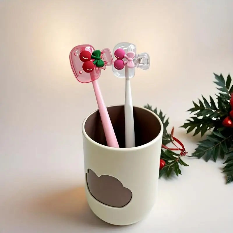 1/2Pcs Cute Cherry Bow Design Toothbrush Storager Toothbrush Head Features Dual Holes For Drainage And Ventilation Peaceful Pleasures Health and Wellness