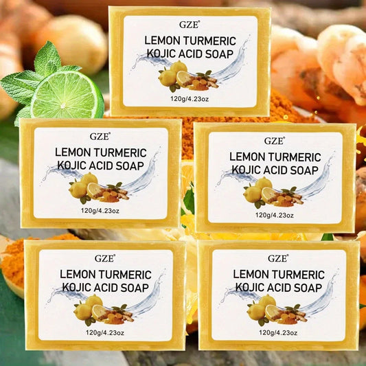 GZE Kojic Acid Soap Lemon Turmeric Shea Butter – 5 Pack Brightening Bar Soap Peaceful Pleasures Health and Wellness