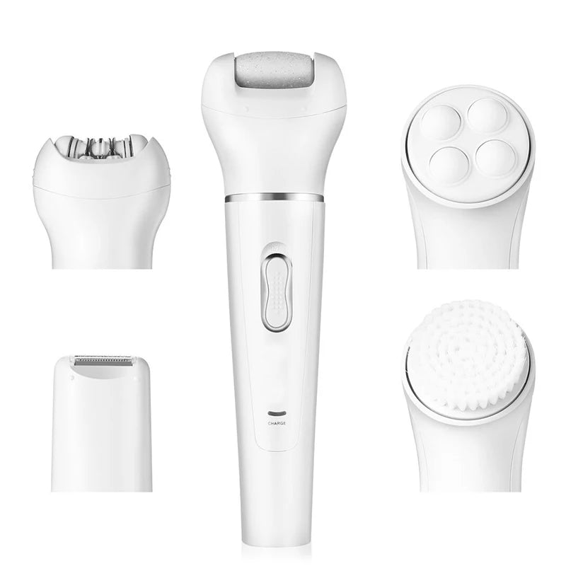 Best Selling 5 in 1 Electric Face Cleaner Sonic Vibration Callus Remover Epilator Beauty Care Facial Massager Peaceful Pleasures Health and Wellness WHITE