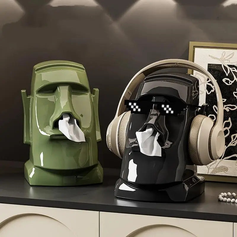 Stone Statue Tissue Box & Headphone Stand | Desk Organizer