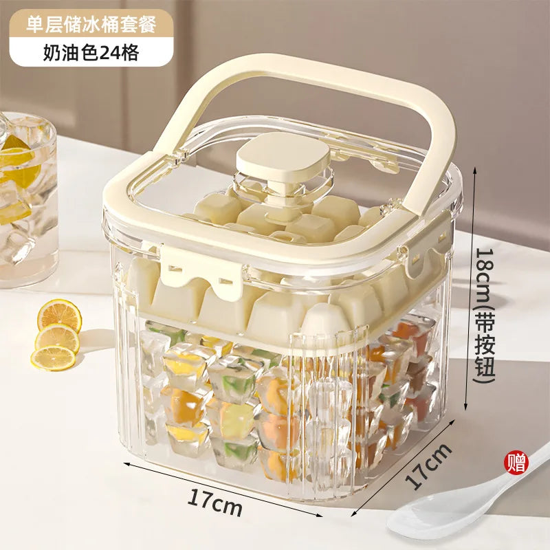 Food grade Press Type Silicone Ice Cube Mold Large Capacity Ice Storage Box Summer Household Ice Maker Home Kitchen Fridge Tools Peaceful Pleasures Health and Wellness Ice Bucket - White