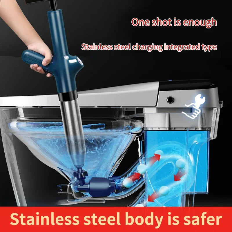 High Pressure Air Drain Blaster Bathroom Sink Sewer Drain Clog Remover Tools Stainless Steel Toilet Plunger Pipeline Unclogger Peaceful Pleasures Health and Wellness