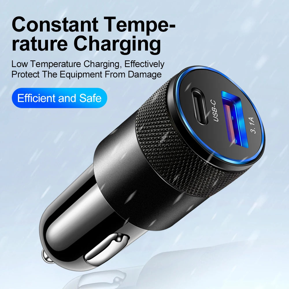 3.1A Dual USB & Type-C PD Fast Car Charger | iPhone Samsung