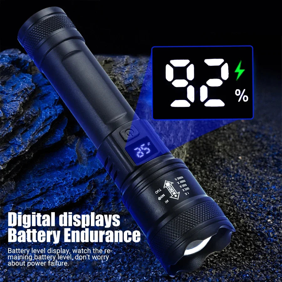 2000LM Zoomable Tactical LED Flashlight – USB Rechargeable Power Bank