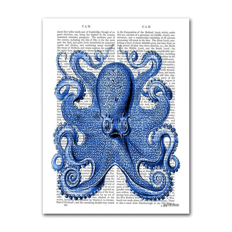 Poster Prints Nautical Coastal Wall Art Picture Antarctica Map Canvas Painting Home Wall Decor Kraken Octopus Tentacles Vintage Peaceful Pleasures Health and Wellness 2204-09 20x30cm Unframed