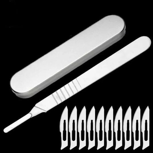 11# 23# Carbon Steel Carving Metal Scalpel Blades Handle Scalpel DIY Cutting Repair Animal Surgical Knife Tool Kits Box Non Slip Peaceful Pleasures Health and Wellness