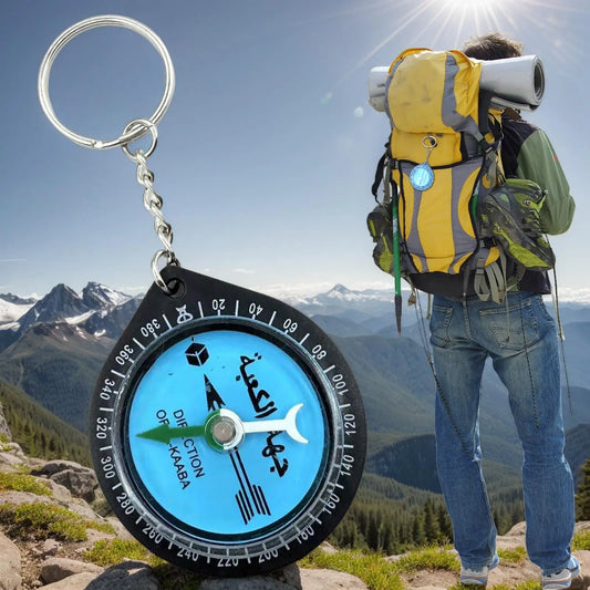 Multi-Functional Travel Compass Keychain with Qibla Direction for Prayer, Outdoor Adventure Tool for Mountaineering Backpacking Peaceful Pleasures Health and Wellness