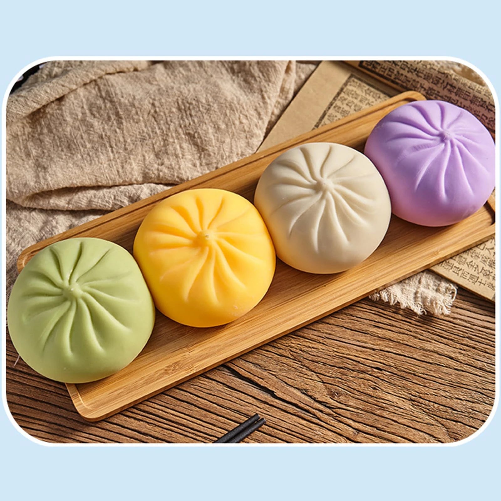Colorful Dumpling Squishes Stress Balls Fidget Sensory Toys Simulation Food Squishies Bun with Steamer Squeeze Dough Ball Gifts Peaceful Pleasures Health and Wellness