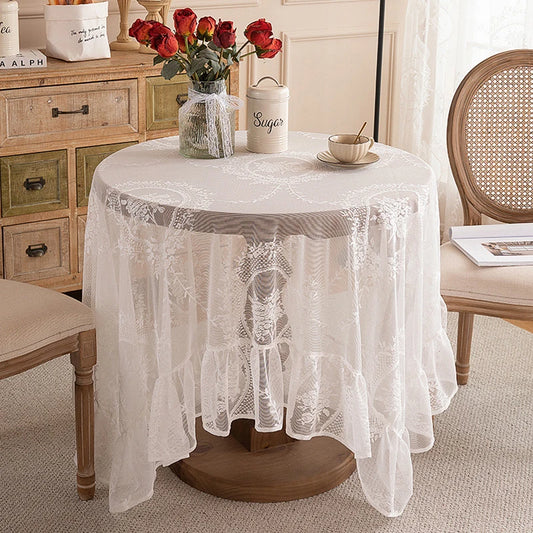 Battilo White Floral Lace Tablecloth | Wedding & Dining Lace Tablecloth Peaceful Pleasures Health and Wellness