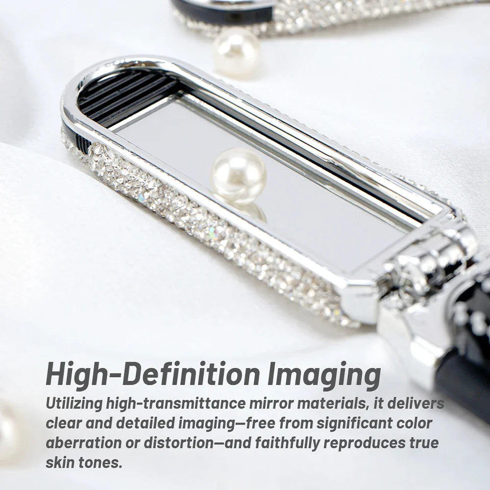 Crystal Foldable Hair Brush with Mirror – Compact Pocket Size