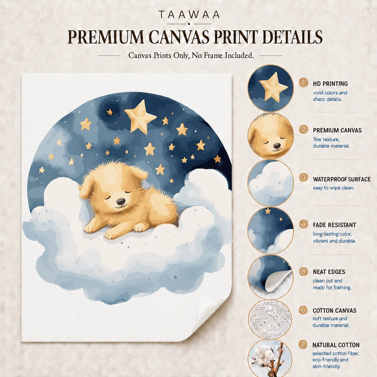 Nursery Wall Art, Nordic Cute Animal Cartoon Canvas Painting | Baby Poster for Toddler Kids Room Decor Peaceful Pleasures Health and Wellness
