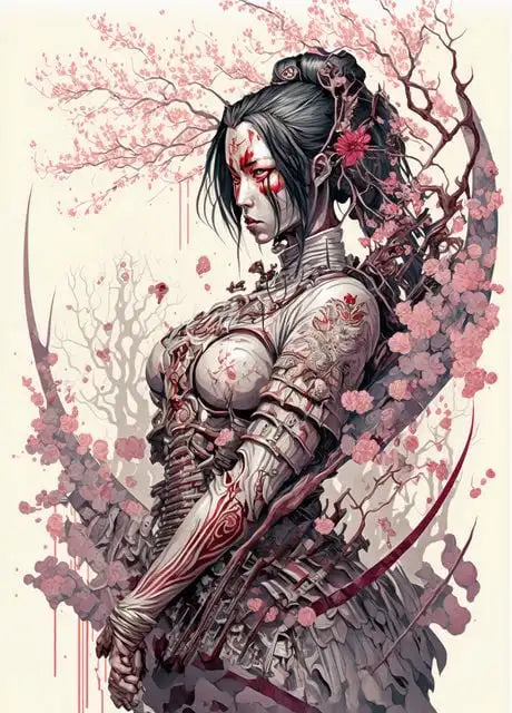 Japanese Geisha Samurai Canvas Wall Art Poster | Home Decor Canvas Wall Art Peaceful Pleasures Health and Wellness 01 50x70cm Unframed