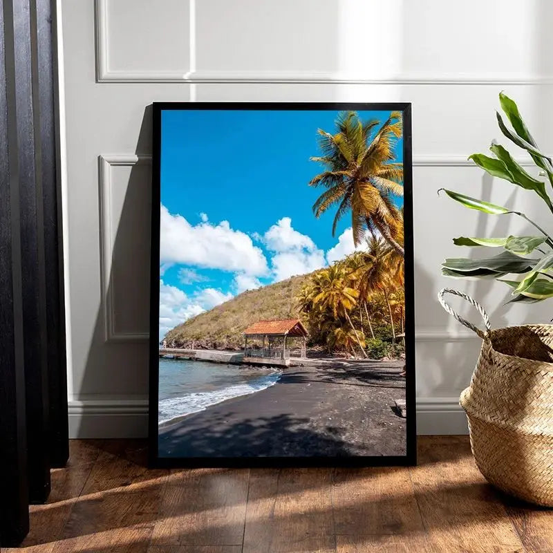 Martinique Beach Ocean Vintage Canvas Wall Art | Unframed Print