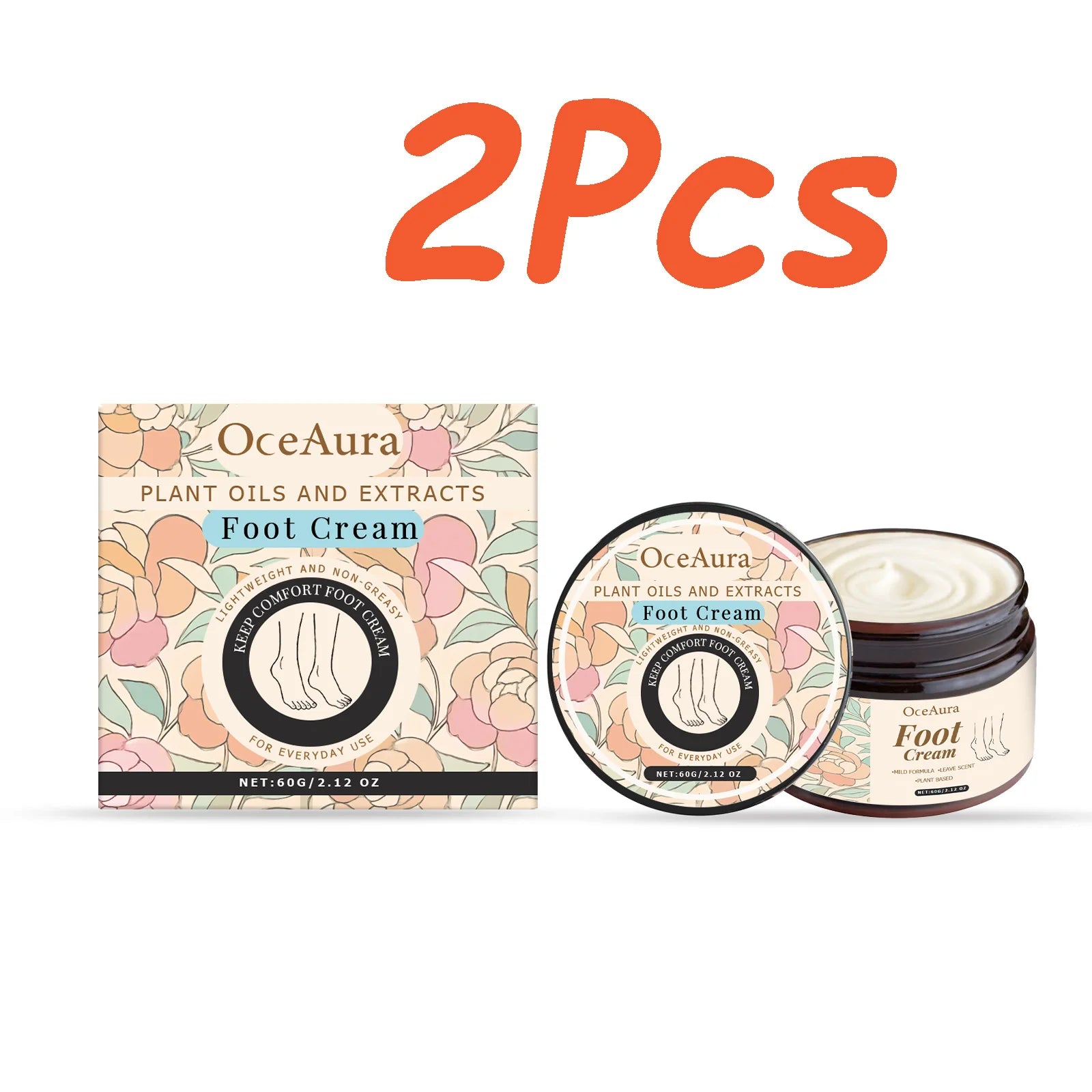 Foot Moisturizing Cream Moisturizing Relaxing Foot Care Nourishing Anti-Cracked Smoothing Softens Cuticles Daily Foot Care Peaceful Pleasures Health and Wellness 2 x 60g Boxed