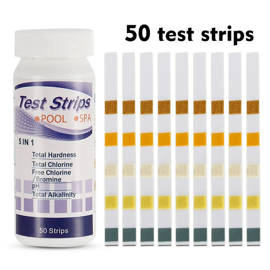 5 In 1 Swimming Pool SPA Test Strips Chlorine pH Alkalinity Water Hardness Testing Healthwater Pool Test Strips 50Pcs Peaceful Pleasures Health and Wellness Default Title