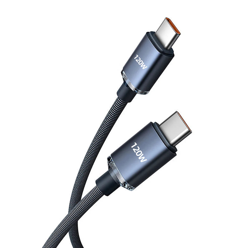 120W USB-C to USB-C Fast Charging Cable | 6A Nylon Braided Peaceful Pleasures Health and Wellness black 1m