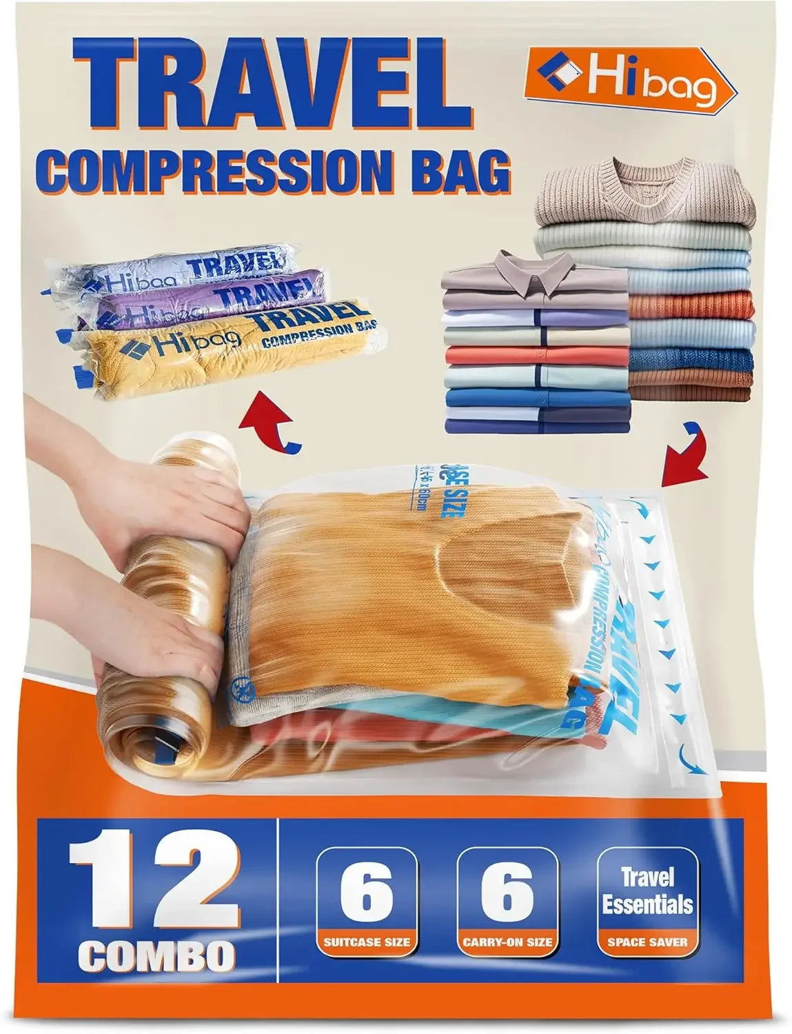 12 Travel Compression Bags, Space Saver for Cruise and Home Storage with Dual Zipper Design Peaceful Pleasures Health and Wellness United States