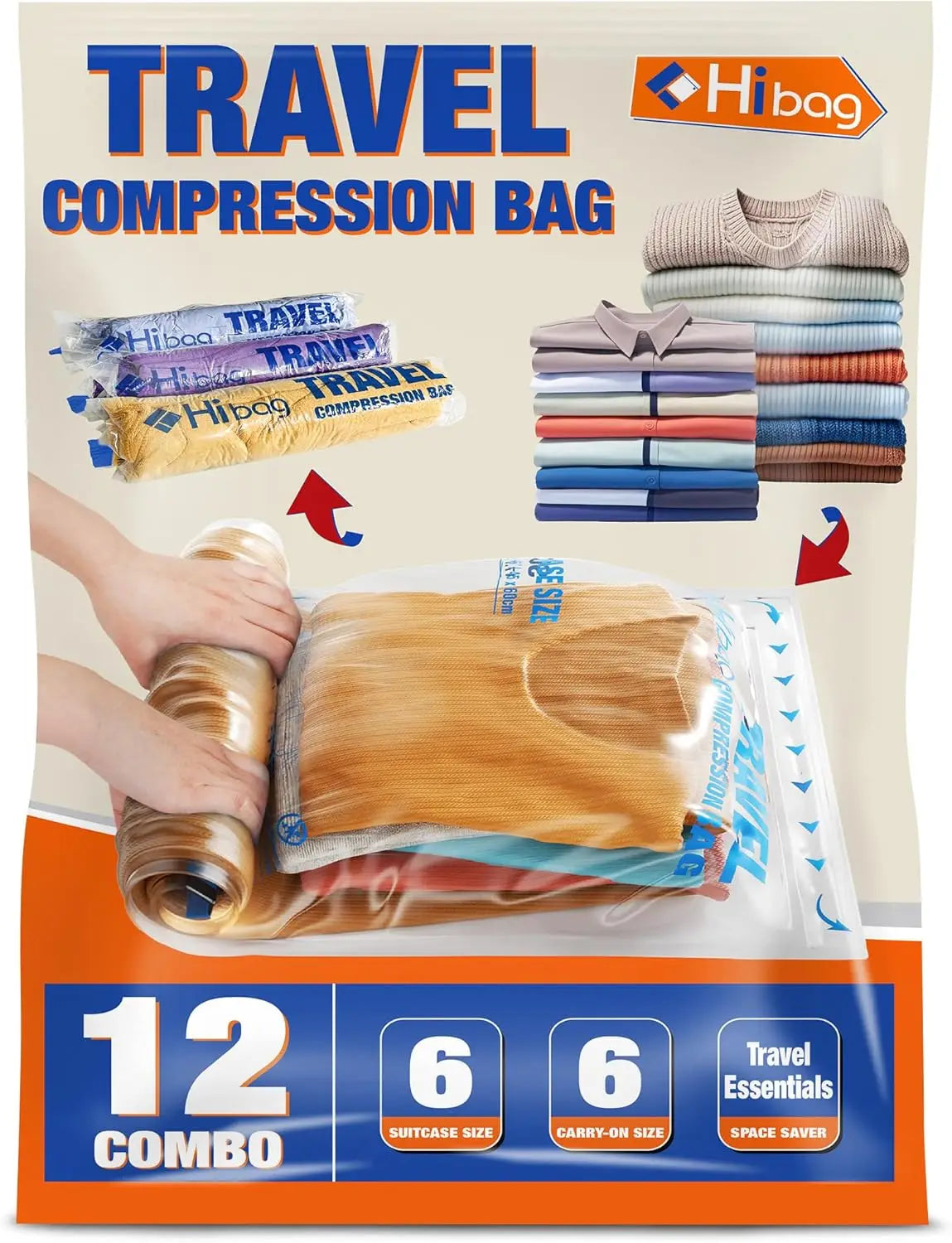 12-Pack Travel Compression Bags – Space Saver with Dual Zipper, No Vacuum Needed Peaceful Pleasures Health and Wellness United States