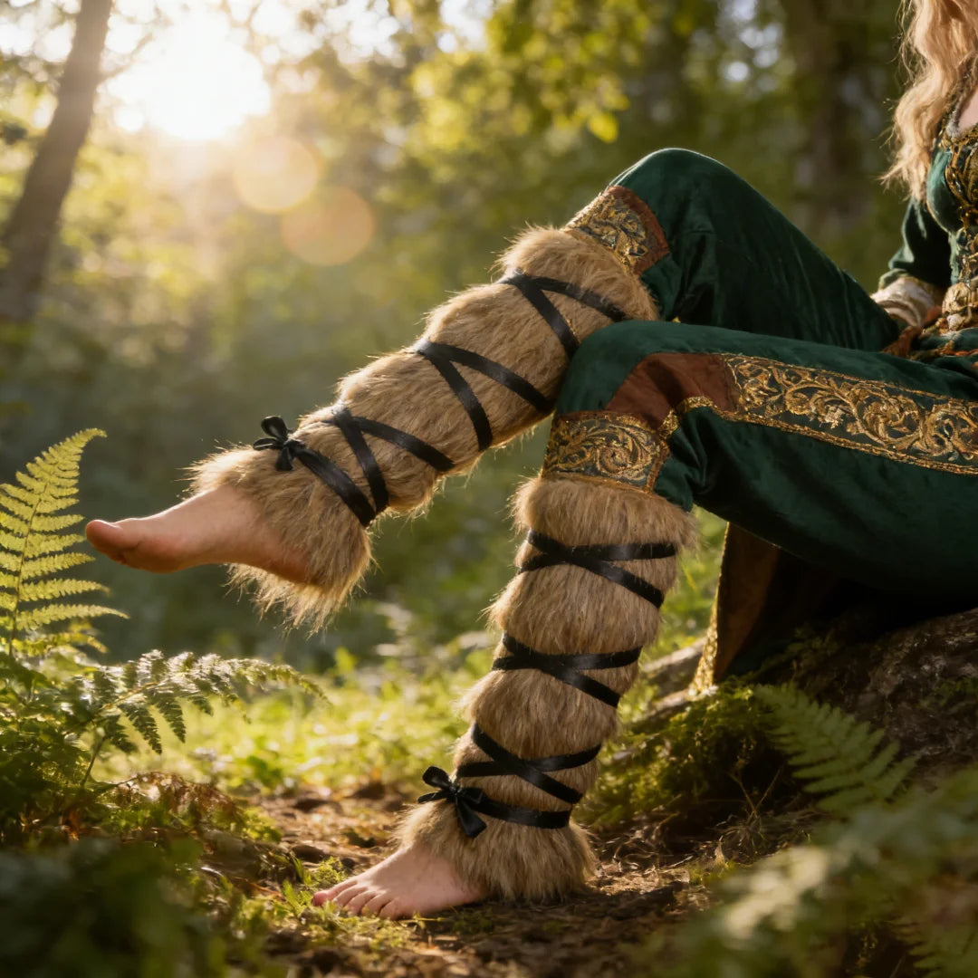 Medieval Imitation Fur Warm Leggings Furry Boots Cosplay Vikings
