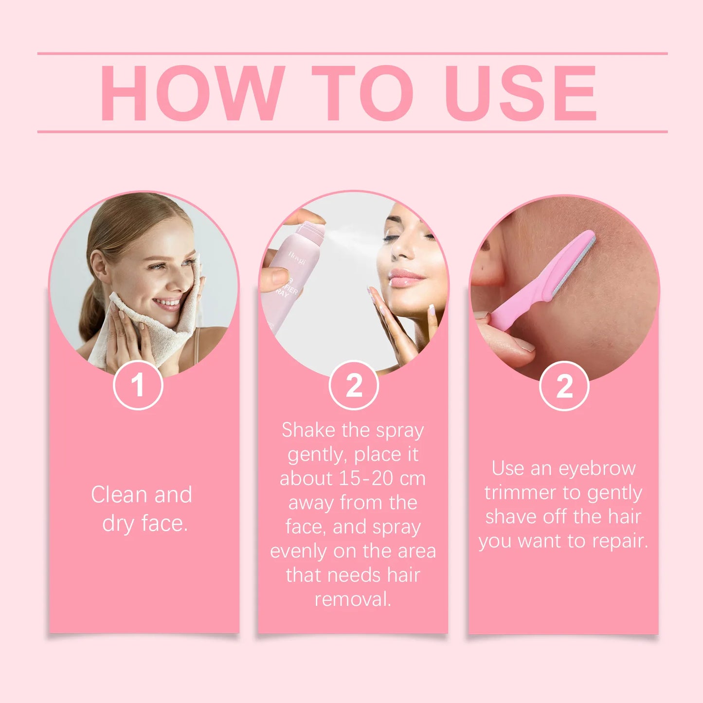 Hair Removal Spray Set for Gentle Facial Hair Care, 100ML Facial Hair Recognition Spray, 4 Eyebrow Trimmers for Smooth Skin Peaceful Pleasures Health and Wellness