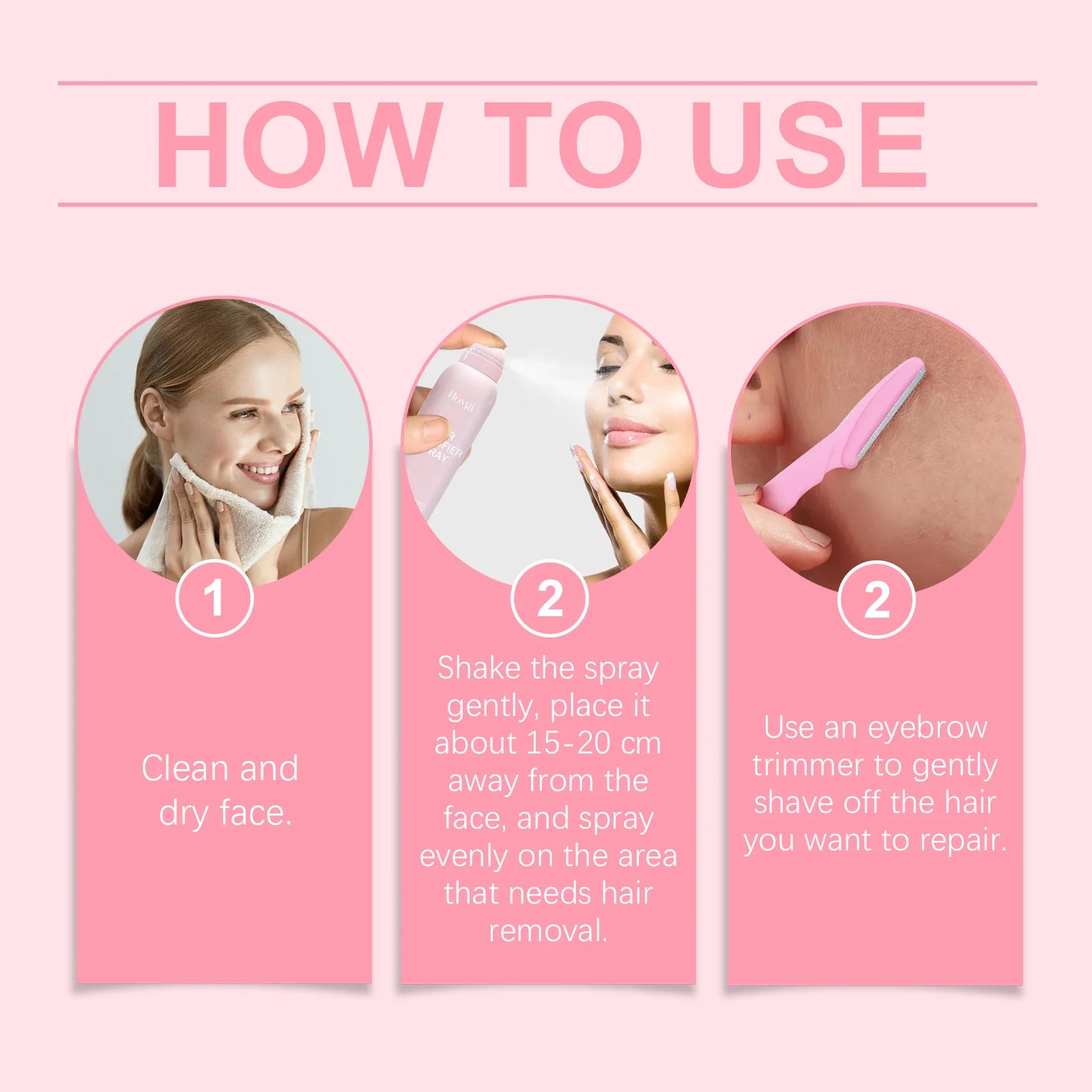 Hair Removal Spray Set for Gentle Facial Hair Care, 100ML Facial Hair Recognition Spray, 4 Eyebrow Trimmers for Smooth Skin Peaceful Pleasures Health and Wellness