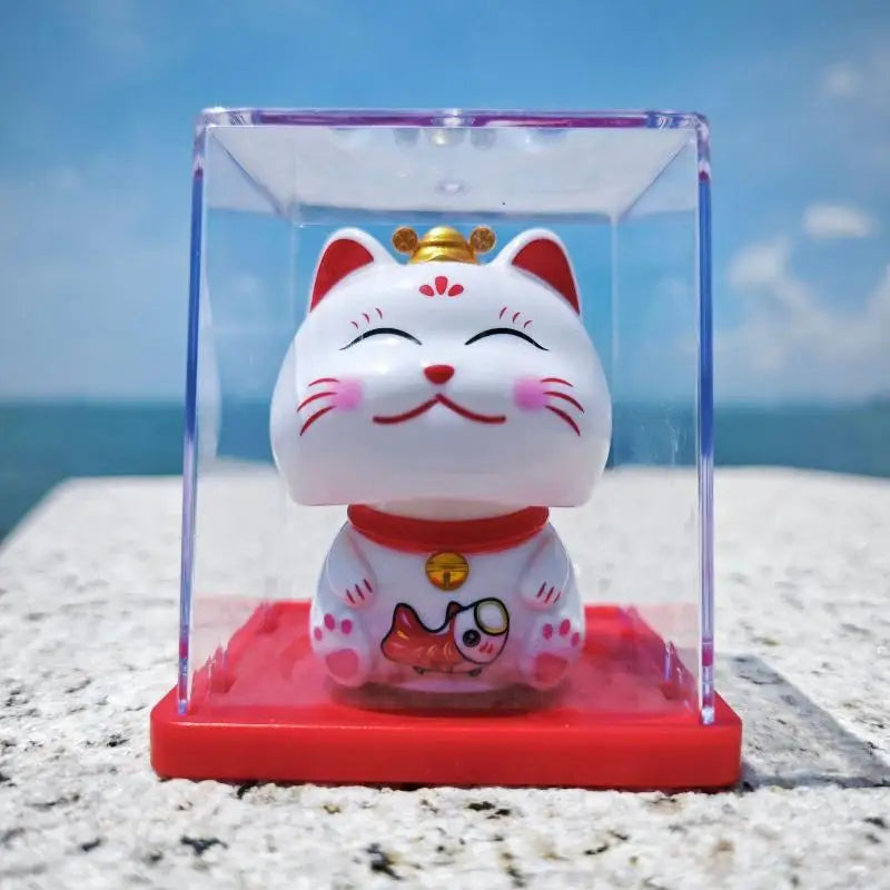 Solar Waving Lucky Cat Ornament | Mini 2" Desk Fortune Décor