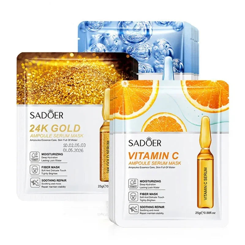 Sadoer 24K Gold Vitamin C & Hyaluronic Acid Face Mask 10-Pc