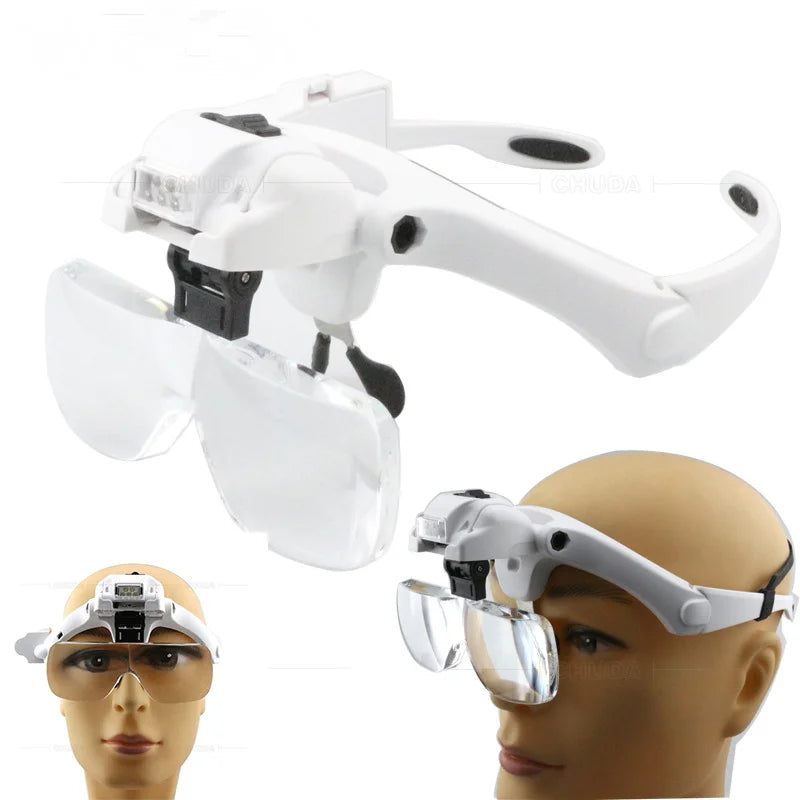 1.2X 1.8X 2.5X 3.5X 4.5X Double Eye Led Lamp Magnifier Spectacles Glasses Magnifier Loupe Watch Jewellery Measurement Glasses Peaceful Pleasures Health and Wellness 1.2X1.8X2.5X3.5X4.5X