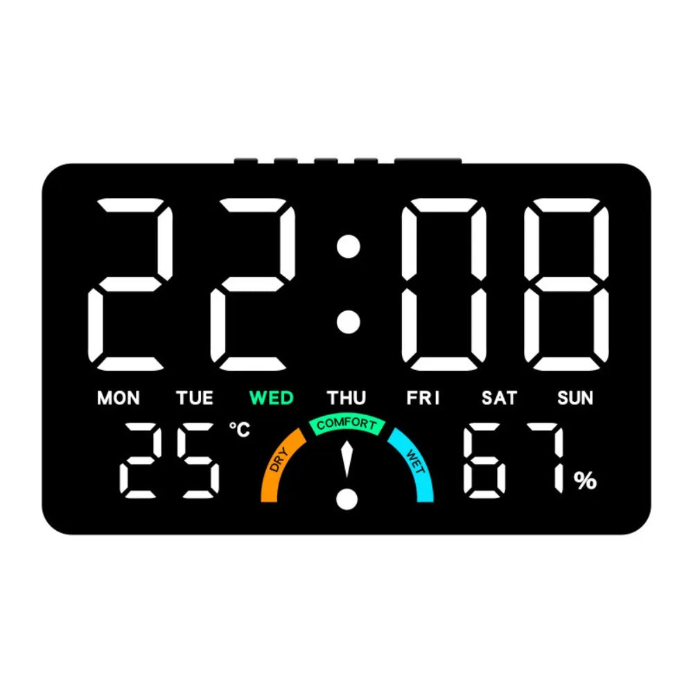 Wall-mounted Electronic Wall Clock Temperature Multi-functional Digital LED Clocks Voice Control Home Display Table Clock Peaceful Pleasures Health and Wellness Black-White