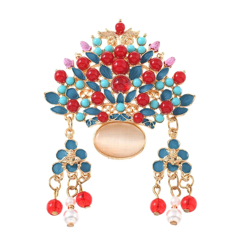 Phoenix Crest Flower Tassel Brooch | Chinese Court Style Pin Decorative Brooch Pin Peaceful Pleasures Health and Wellness